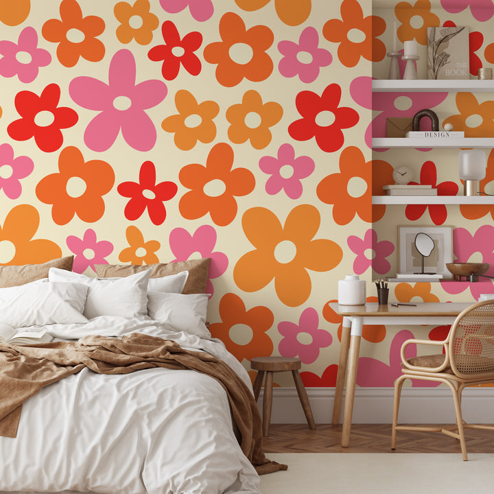 Happy Retro Flower Mural