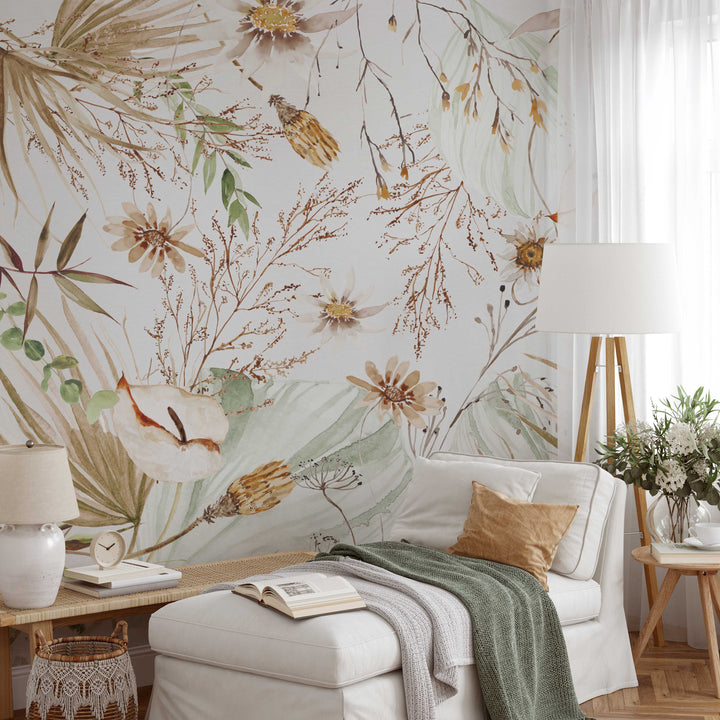 Boho Spring Mural | Delicate Boho Floral Girl Nursery Wallpaper