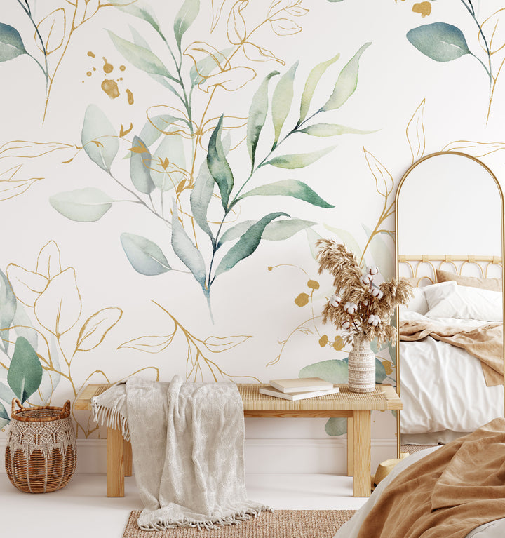 Lenora Light Watercolor Eucalyptus Foliage Mural