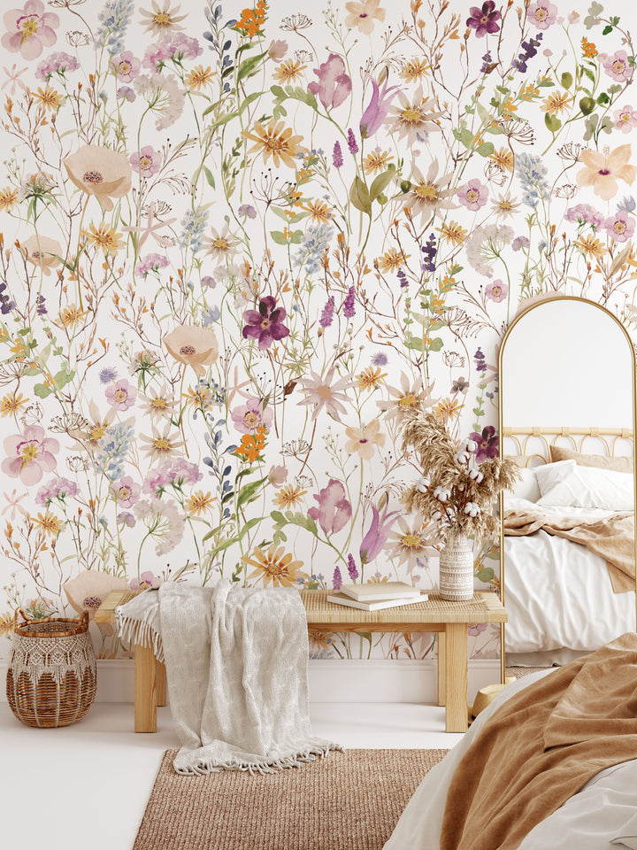 Melanie Mural | Boho Floral Girl Nursery Wallpaper