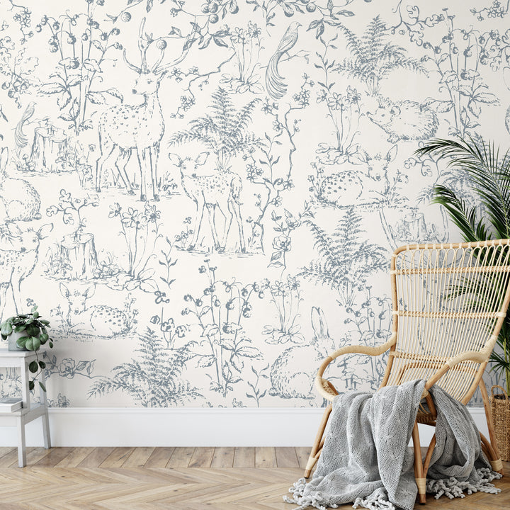 Woodland Storybook Mural | Magic Forest Animals Boys Girls Kids Nursery Wallpaper