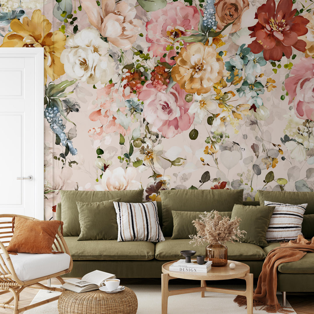 Wild Garden Floral Mural | Large Scale Floral Bouquet Girl Nursery Wallpaper