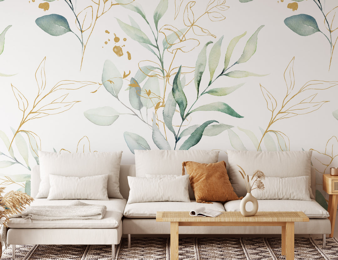 Lenora Light Watercolor Eucalyptus Foliage Mural