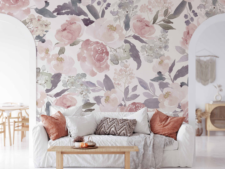 Josephine with Peonies Mural | Delicate Boho Floral Girl Nursery Wallpaper