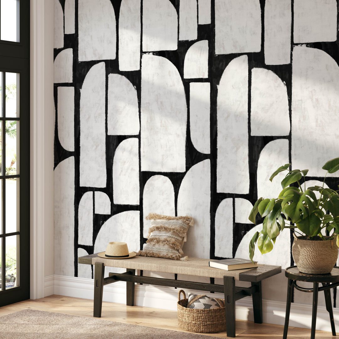 Abstract Geometric Oil Paint Semi Arch Shapes Mural | Modern Abstract Wallpaper