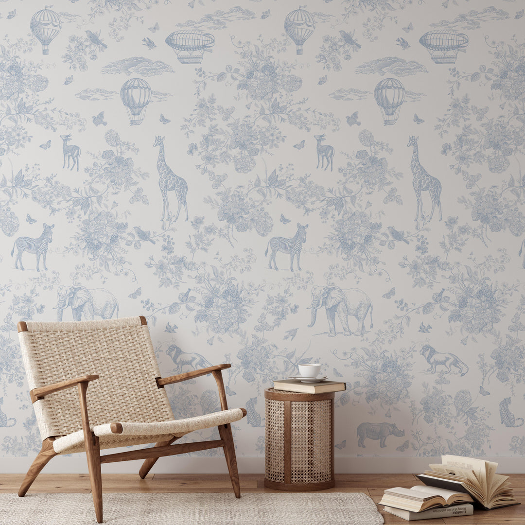 Jungle Toile in Blue Mural