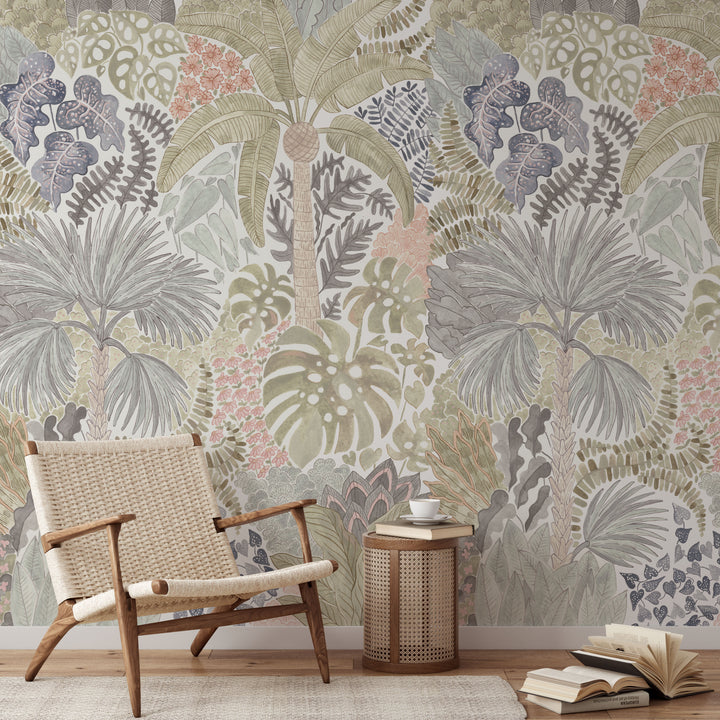 Tropical Palms and Monsteras Wallpaper Mural - Studio Exclusive