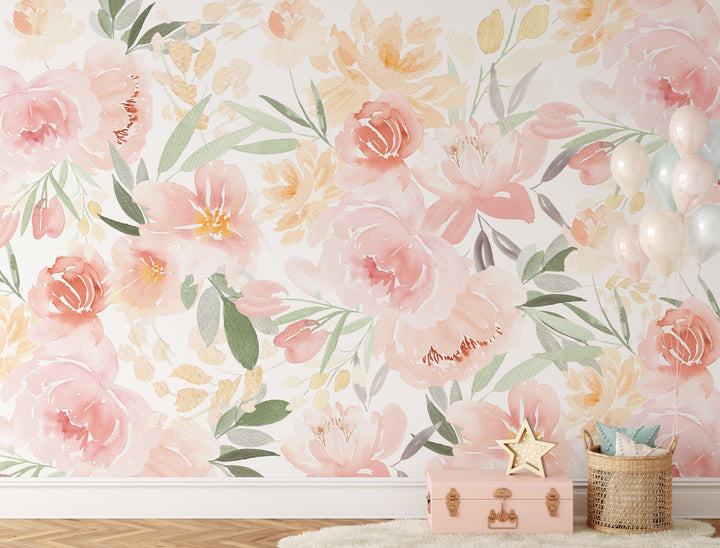 Sunshine Garden Mural | Large Scale Floral Bouquet Girl Nursery Wallpaper