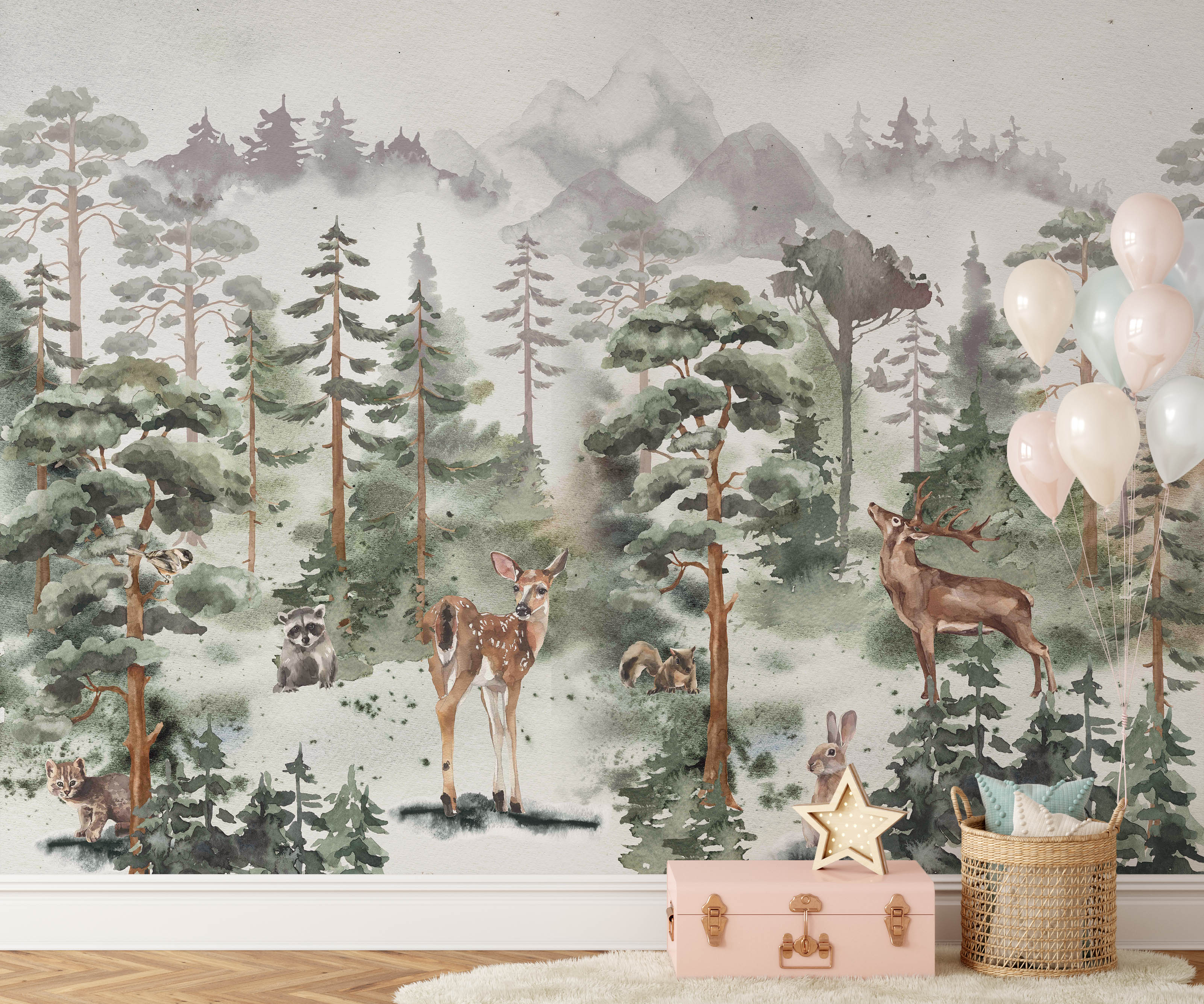 Deer Woodland Mural Woodland Pines Forest Boys Girls Kids Nursery Wa Koko Art Shop