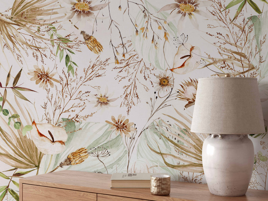 Boho Spring Mural | Delicate Boho Floral Girl Nursery Wallpaper