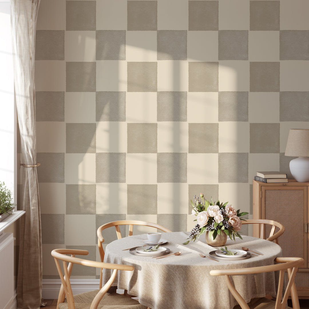 Neutral Tan Checkerboard Wallpaper