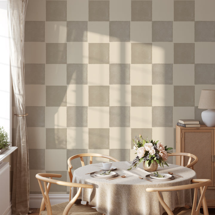 Neutral Tan Checkerboard Wallpaper