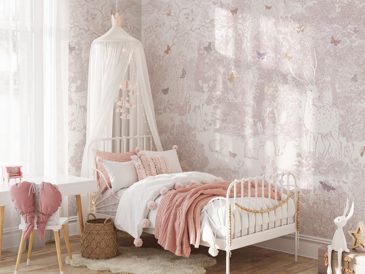 Heirloom Forest Wallpaper Mural in Pink