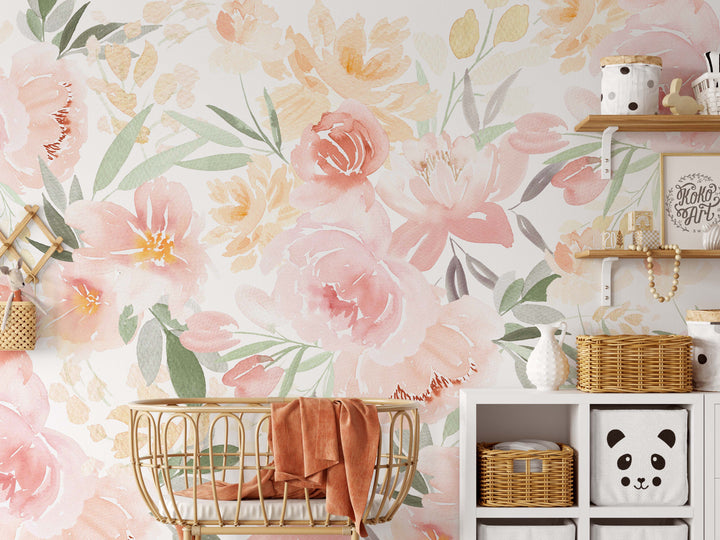 Sunshine Garden Mural | Large Scale Floral Bouquet Girl Nursery Wallpaper