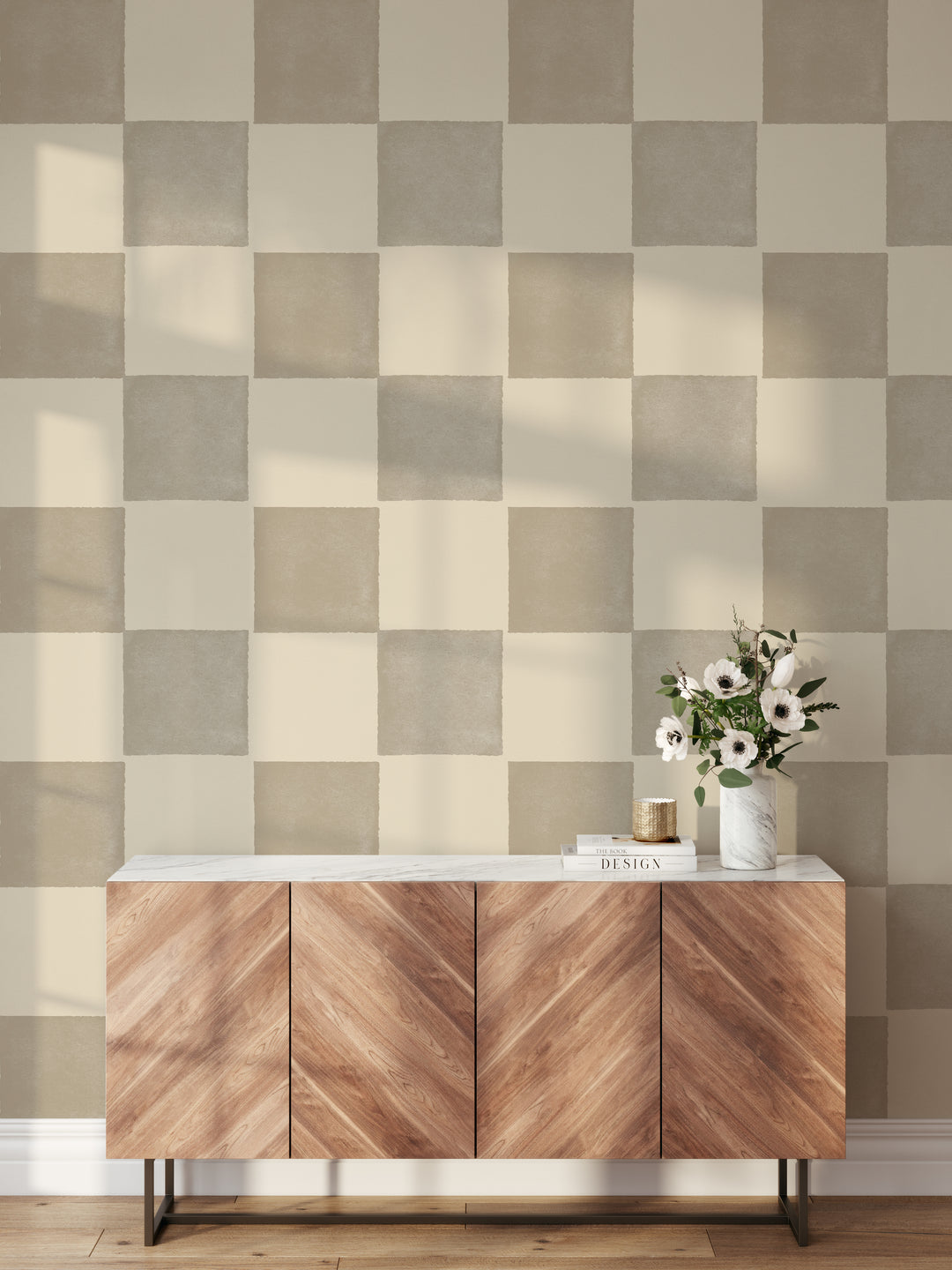 Neutral Tan Checkerboard Wallpaper