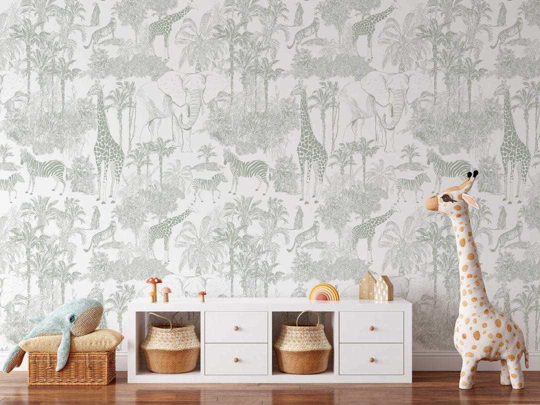 Safari Sage Jungle Wallpaper Mural