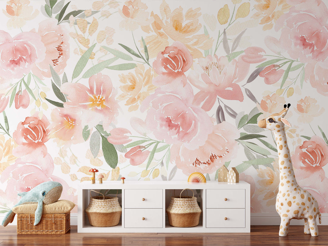 Sunshine Garden Mural | Large Scale Floral Bouquet Girl Nursery Wallpaper