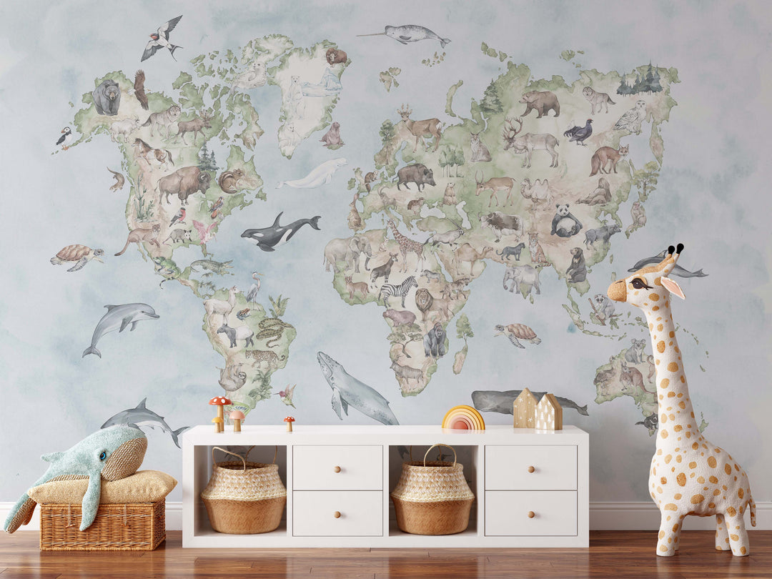 Kid's World Map in Blue