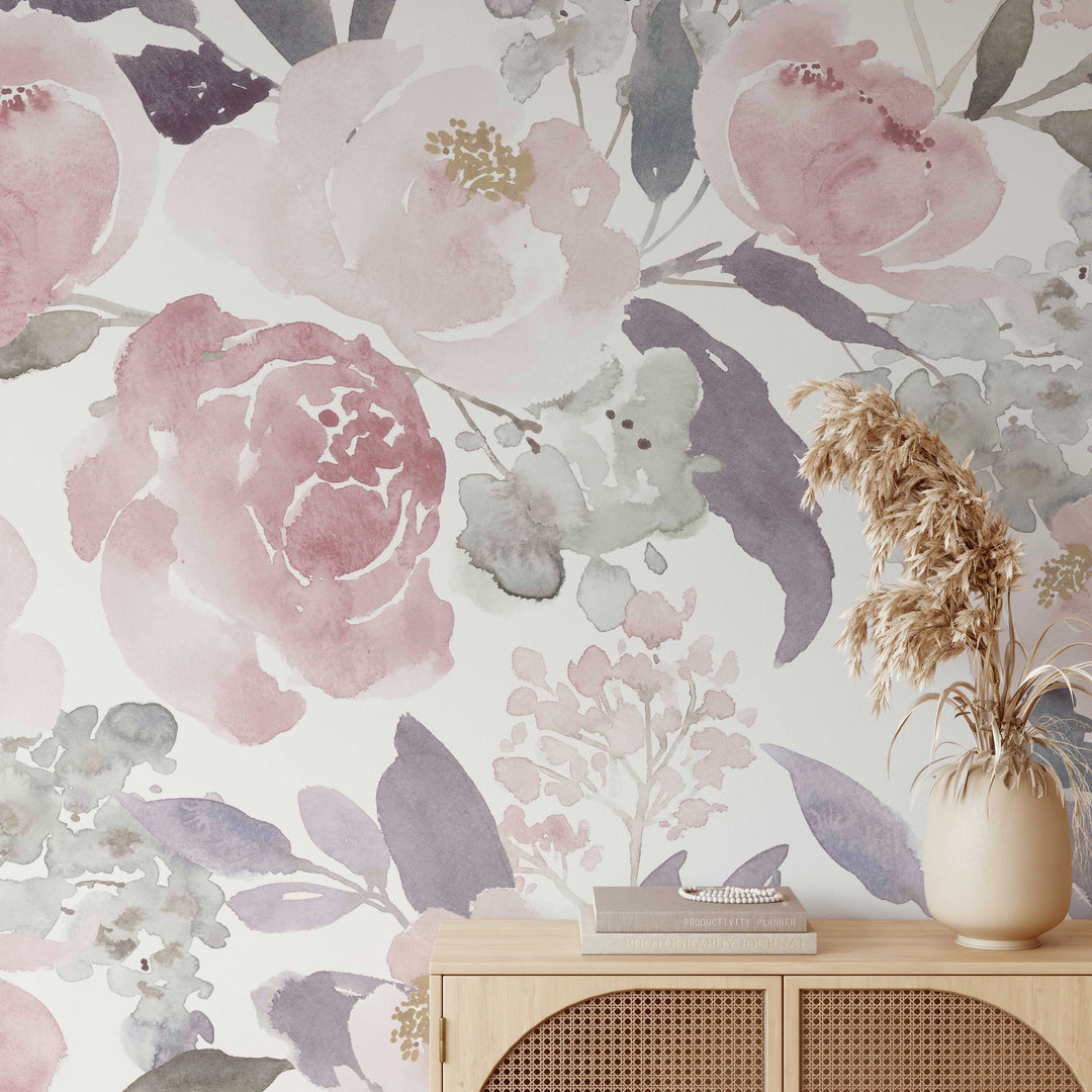 Josephine with Peonies Mural | Delicate Boho Floral Girl Nursery Wallpaper