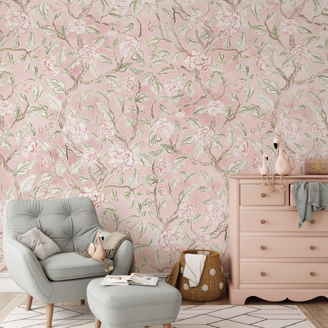 Delicate Flowers Chinoiserie Spring Bloom Mural - Studio Exclusive