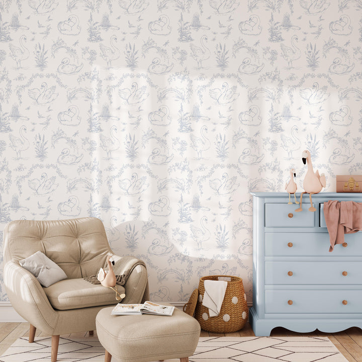 Vintage Swan Toile Wallpaper