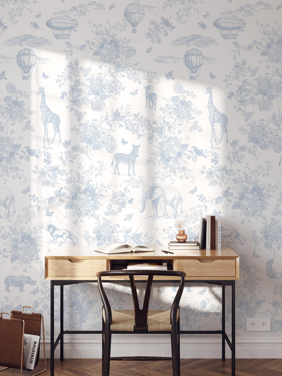 Jungle Toile in Blue Mural