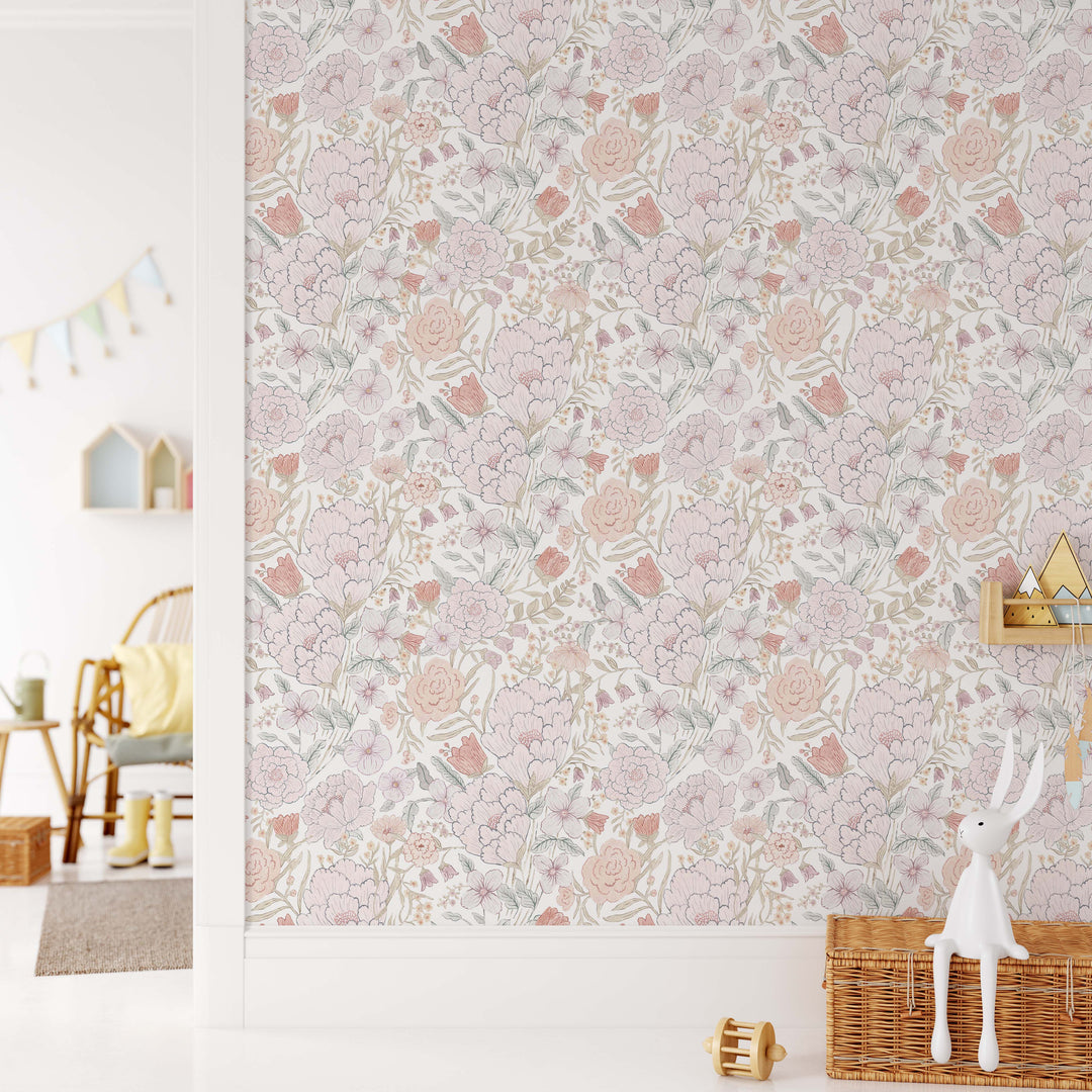 Romantic Meadow Wallpaper | Elegant Floral Girl Nursery