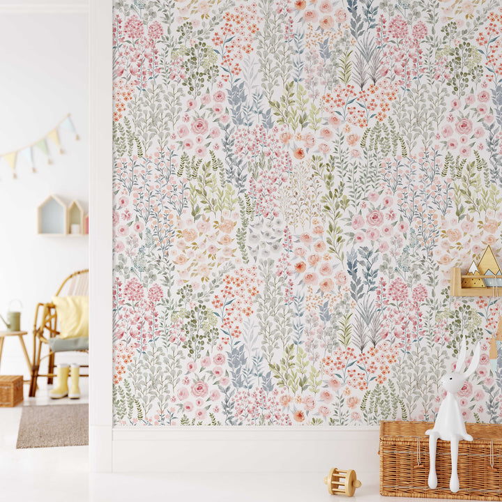 Spring Wildflowers Floral Wallpaper | Dainty Floral Girl Nursery