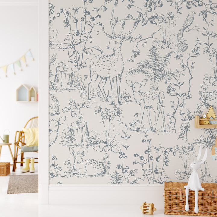 Woodland Storybook Mural | Magic Forest Animals Boys Girls Kids Nursery Wallpaper