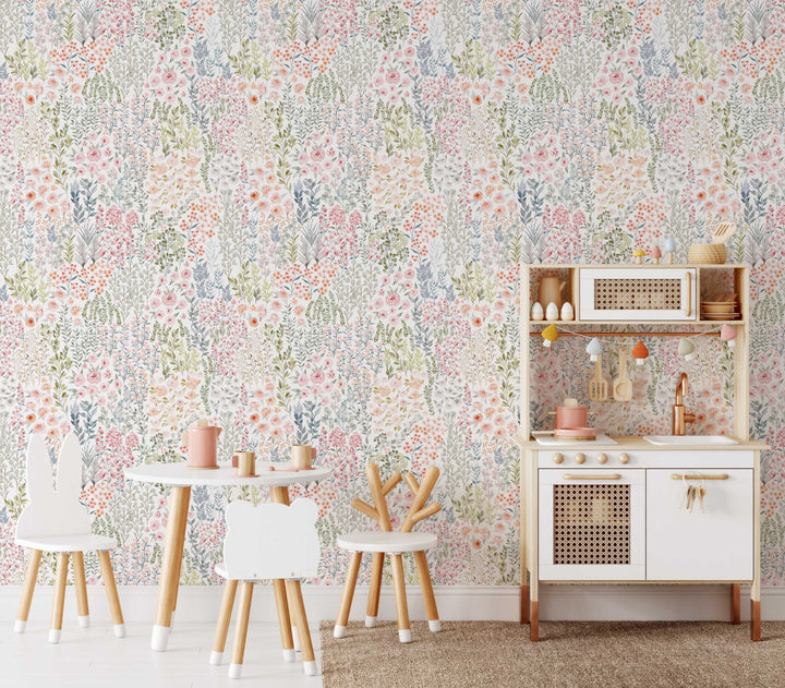 Spring Wildflowers Floral Wallpaper | Dainty Floral Girl Nursery