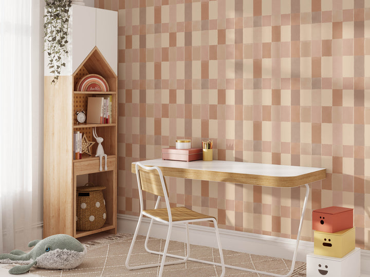 Boho Pink Long Checker Wallpaper