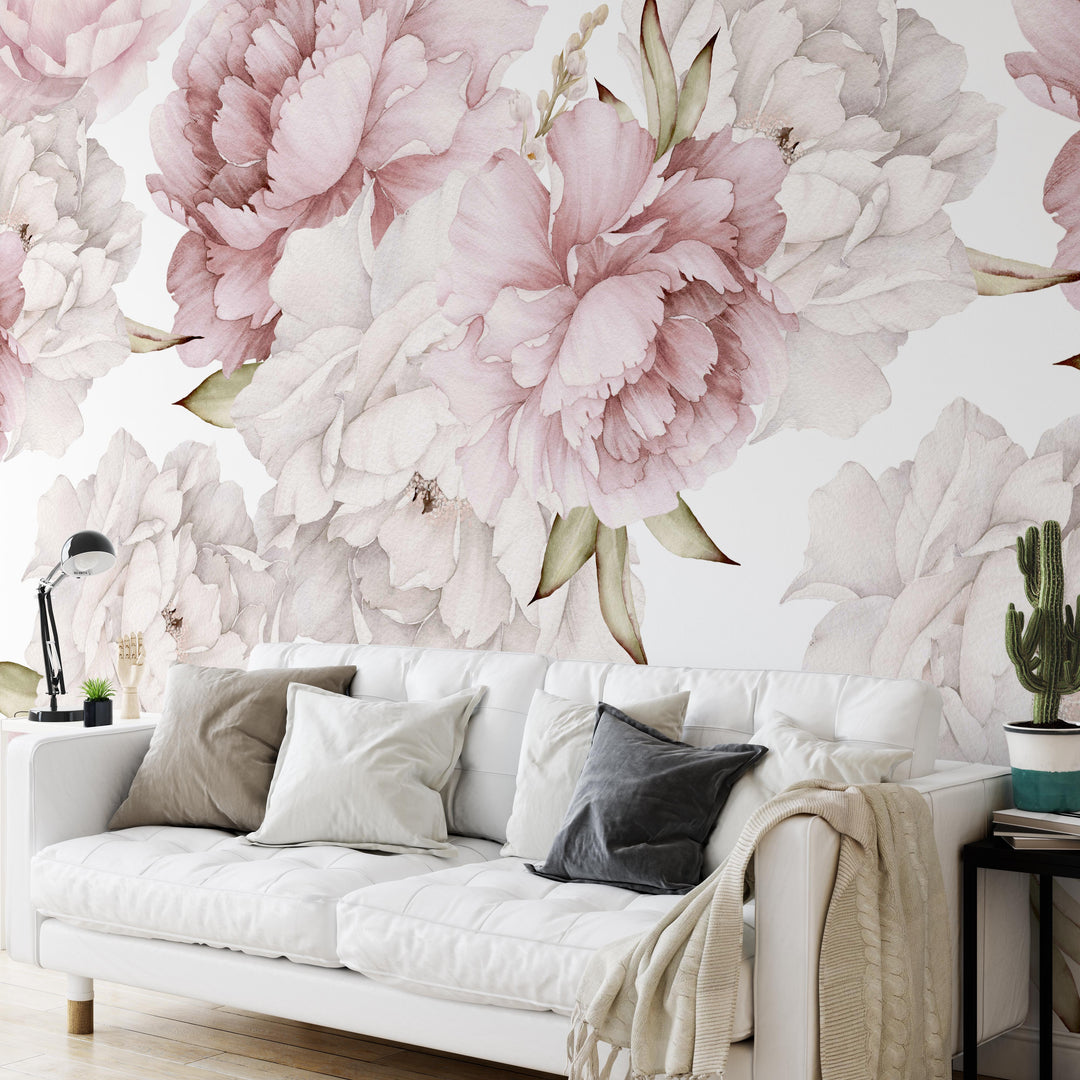 Sweet Pinky Peony Bouquet Mural | Large Scale Floral Bouquet Girl Nursery Wallpaper