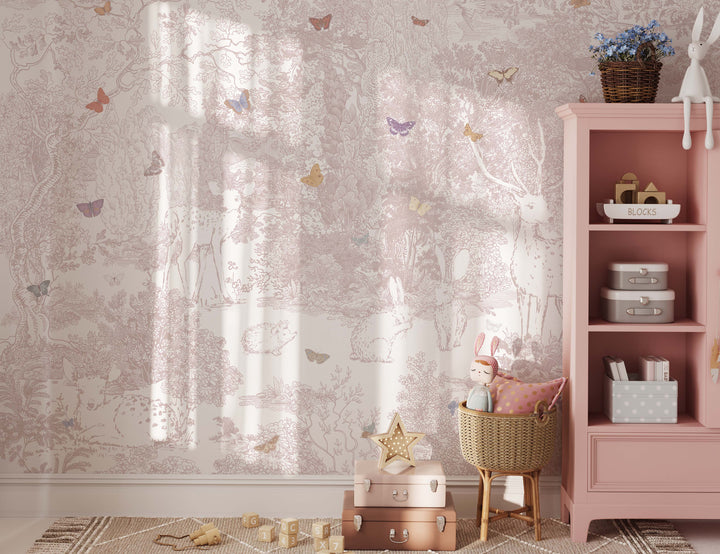 Heirloom Forest Wallpaper Mural in Pink