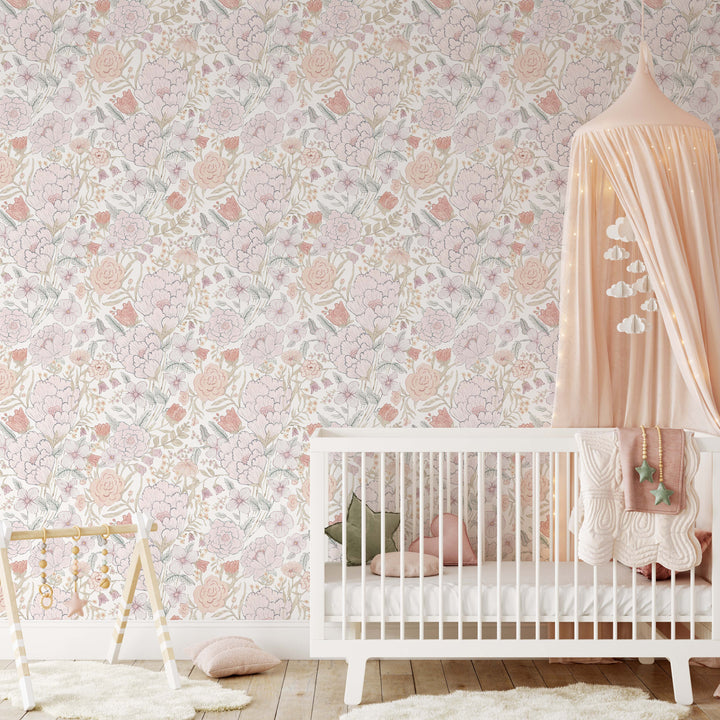 Romantic Meadow Wallpaper | Elegant Floral Girl Nursery