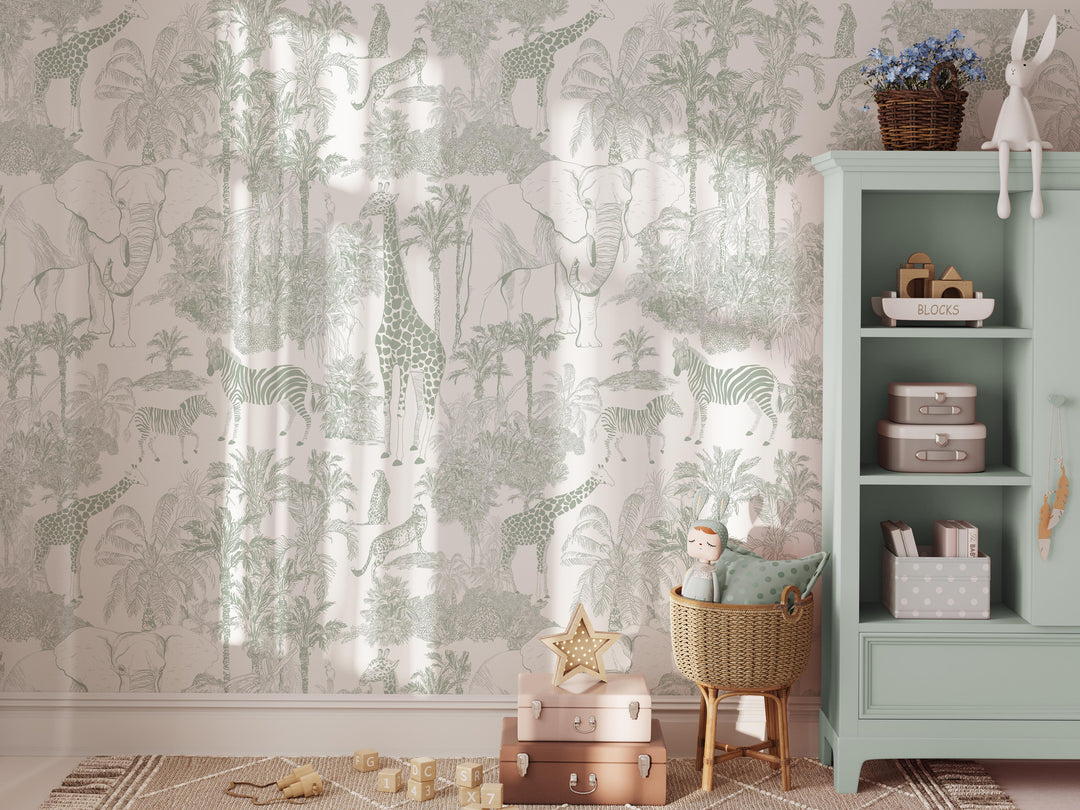 Safari Sage Jungle Wallpaper Mural