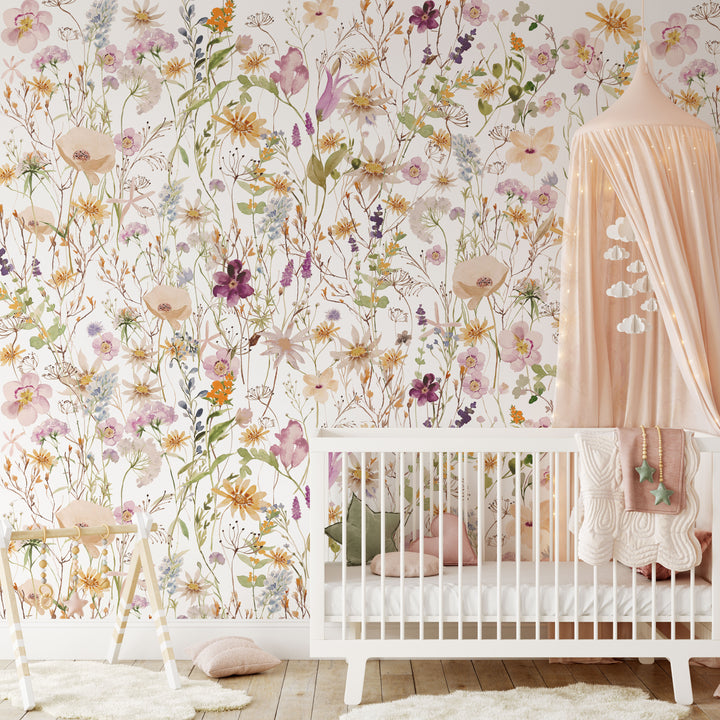 Melanie Mural | Boho Floral Girl Nursery Wallpaper