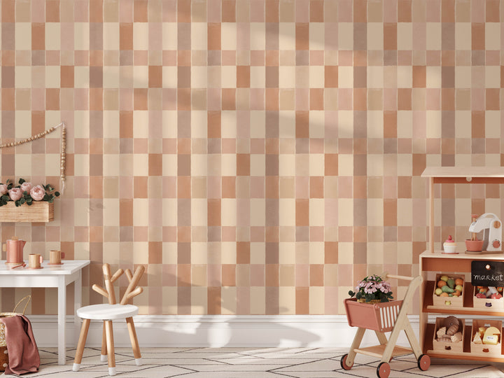 Boho Pink Long Checker Wallpaper