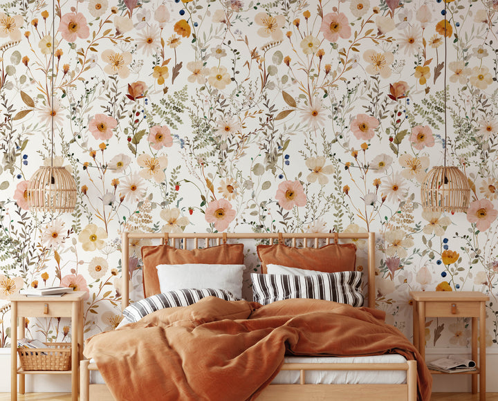 Avery Mural | Delicate Boho Floral Girl Nursery Wallpaper