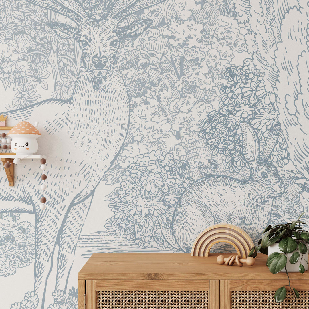 Timeless Forest Wallpaper Mural in Blue