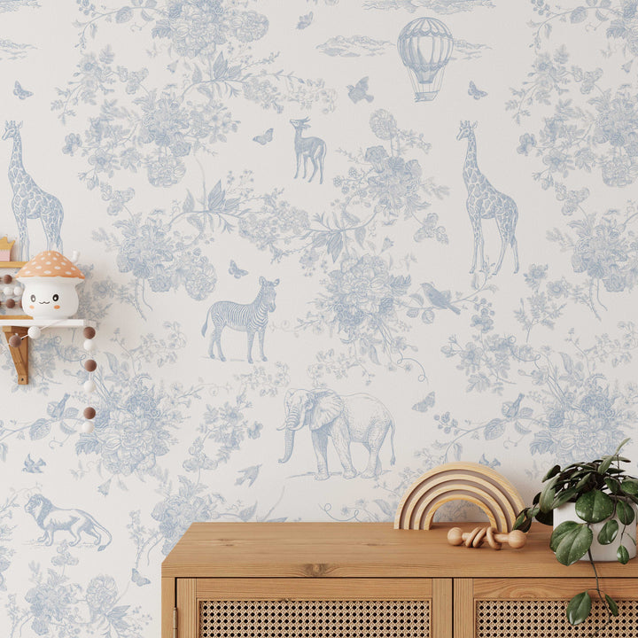 Jungle Toile in Blue Mural