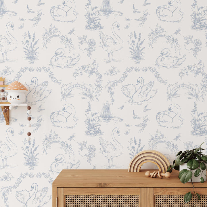 Vintage Swan Toile Wallpaper