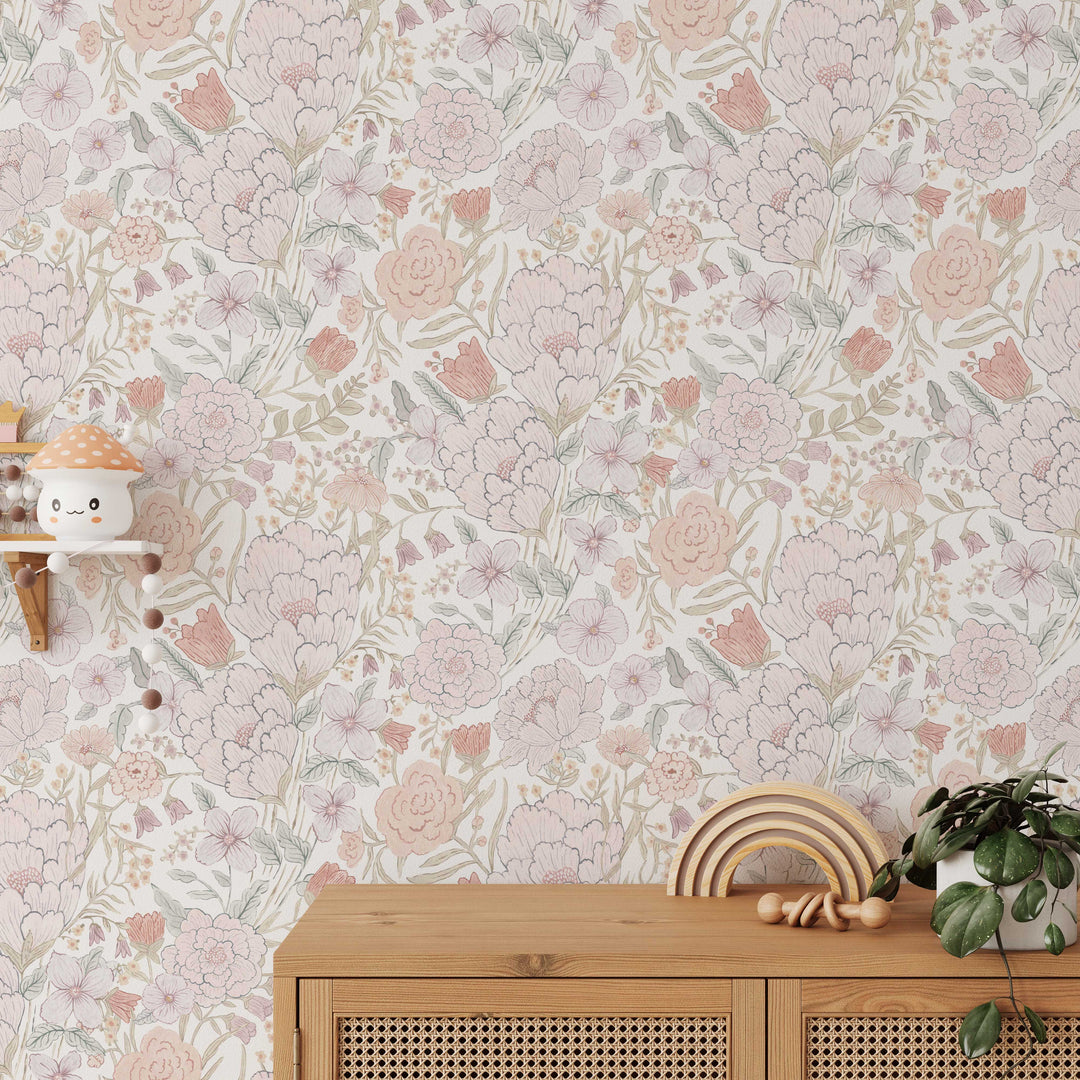 Romantic Meadow Wallpaper | Elegant Floral Girl Nursery