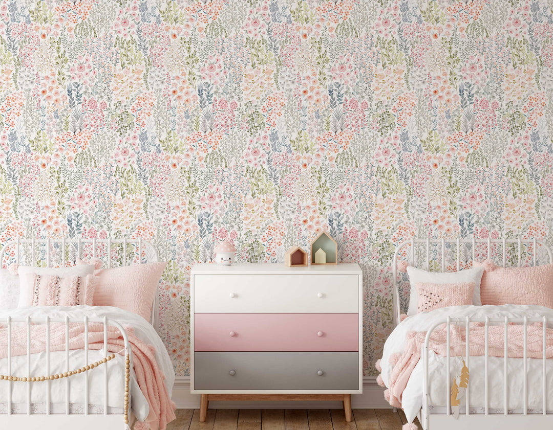 Spring Wildflowers Floral Wallpaper | Dainty Floral Girl Nursery