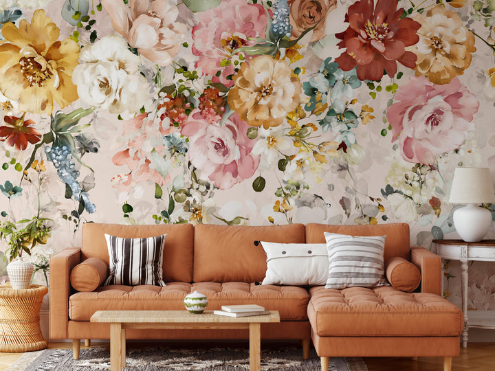 Wild Garden Floral Mural | Large Scale Floral Bouquet Girl Nursery Wallpaper