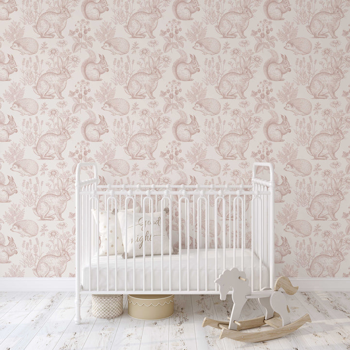 Whimsy Critters Wallpaper in Pink