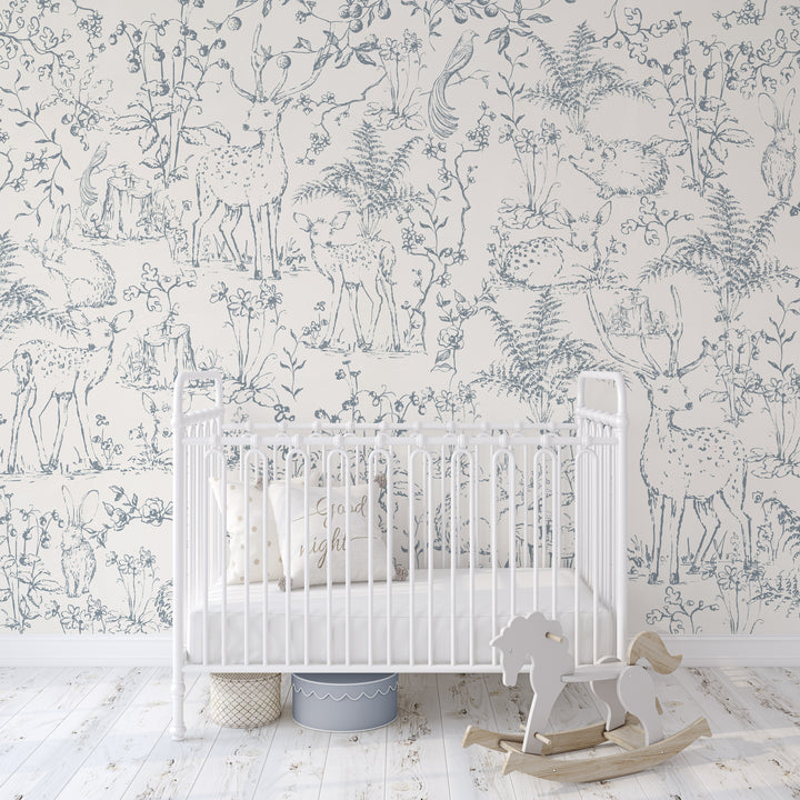 Woodland Storybook Mural | Magic Forest Animals Boys Girls Kids Nursery Wallpaper