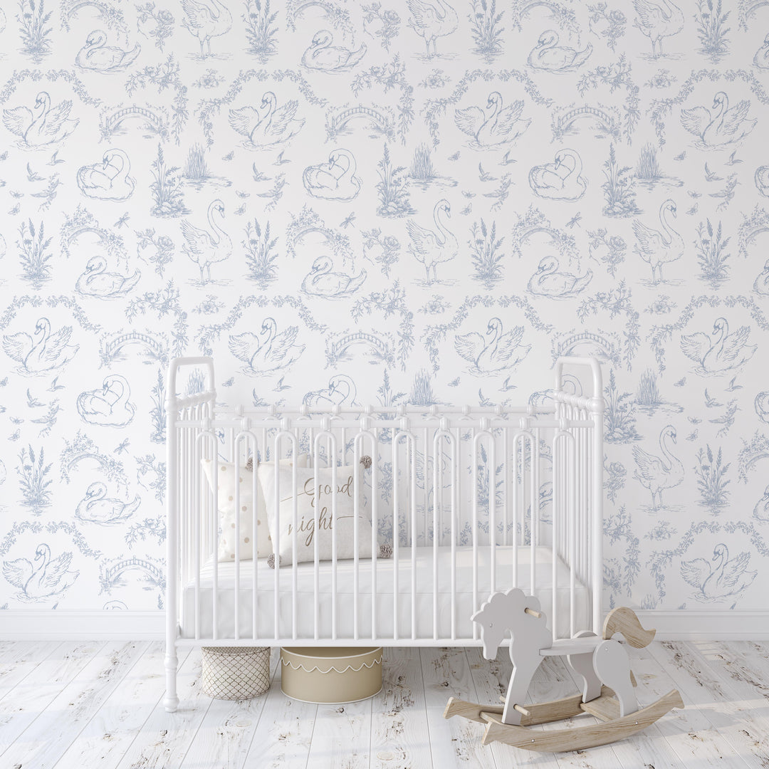 Vintage Swan Toile Wallpaper