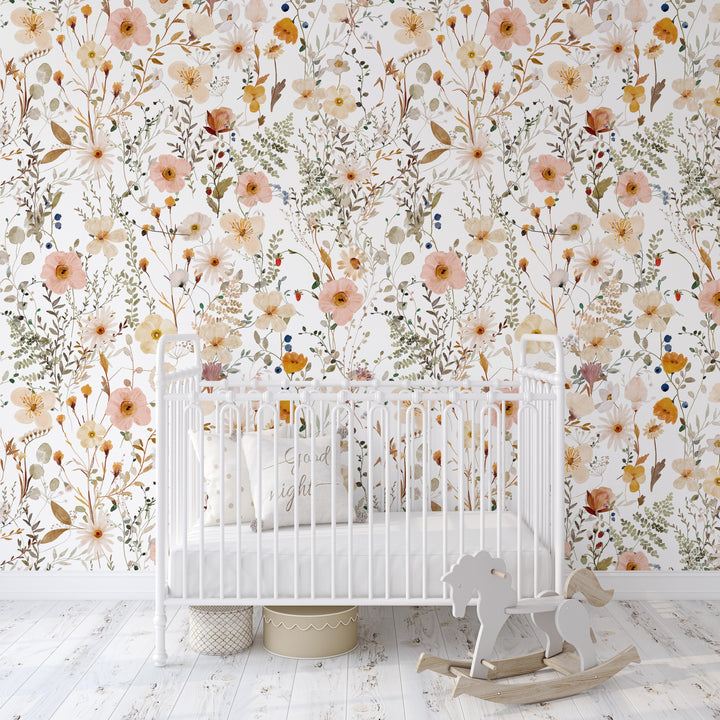 Avery Mural | Delicate Boho Floral Girl Nursery Wallpaper