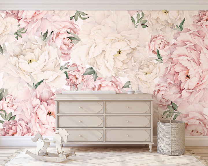 Gorgeous Peony Mural | Large Scale Floral Girl Nursery Wallpaper