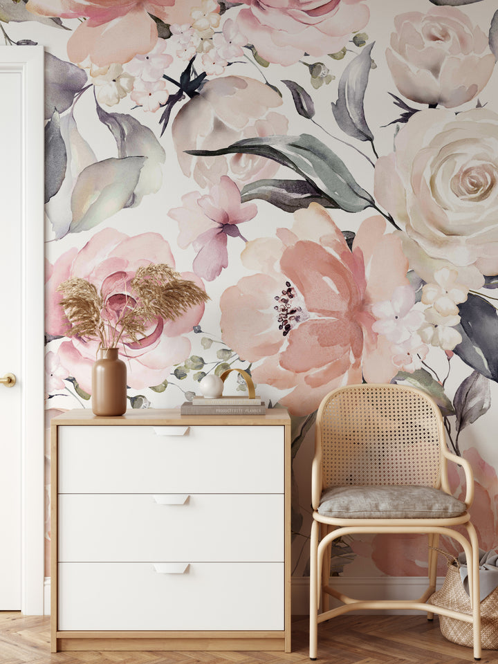 Bouquet in Blush Wallpaper Mural | Large Scale Floral Bouquet Girl Nursery Wallpaper